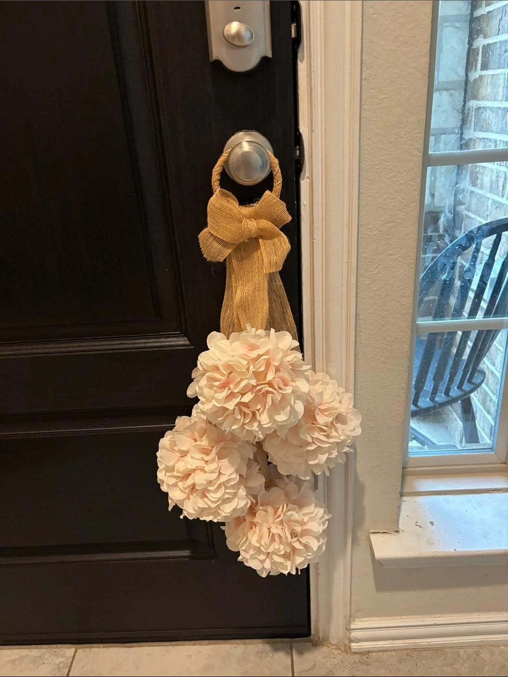 Peach Floral Pom Door Hanger with Burlap Loop